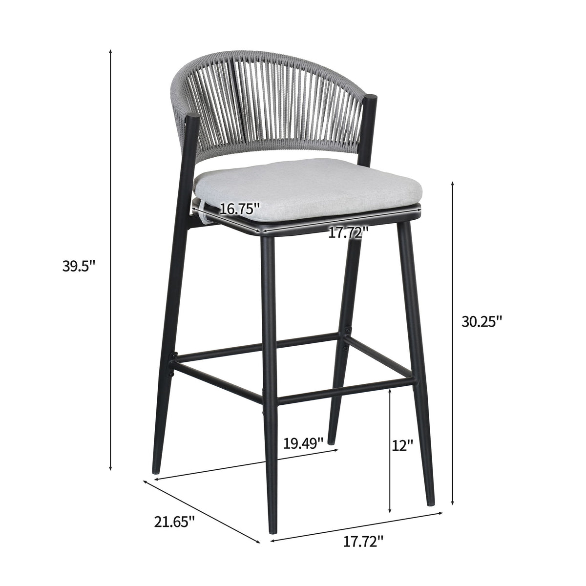 Outdoor Bar Height Metal Frame Counter Stools With Scallop Shaped Backrest & Water Resistant Cushions