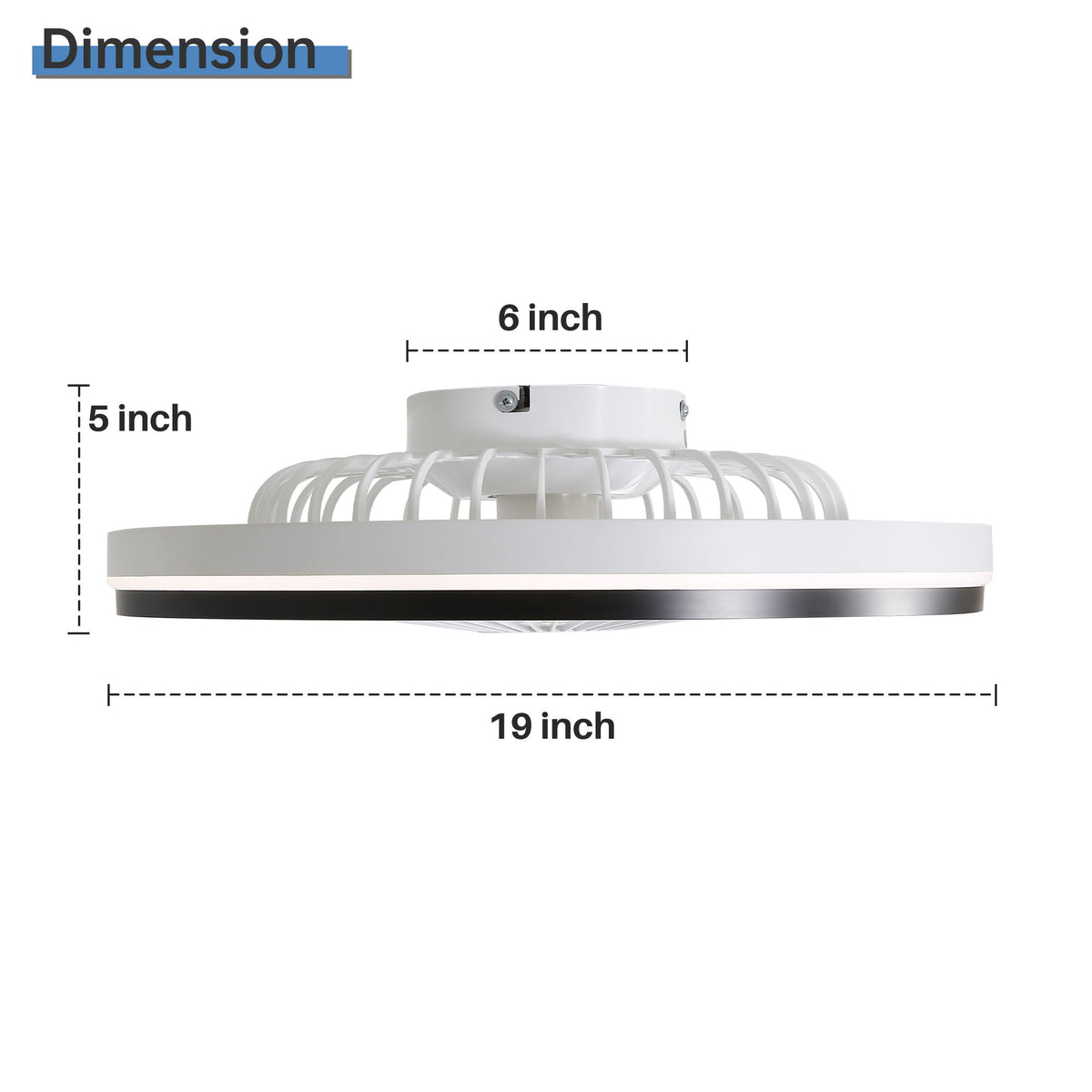 RGB Dimmable LED Enclosed Ceiling Fan With Light Flush Mount Bladeless, 6 Speed, Remote Control - White