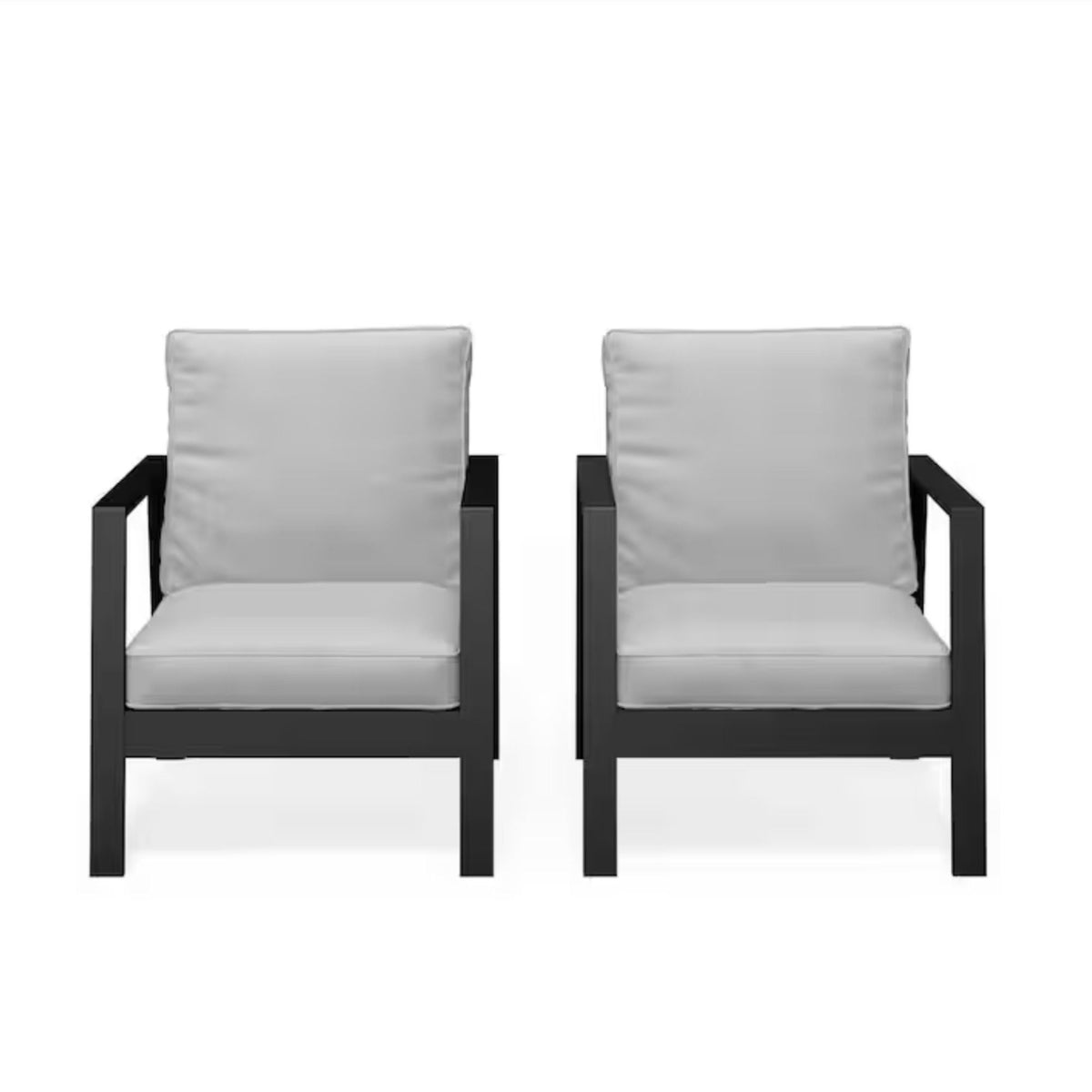 All Weather Patio Armchairs & Thick Cushions (Set of 2) - Black / Gray