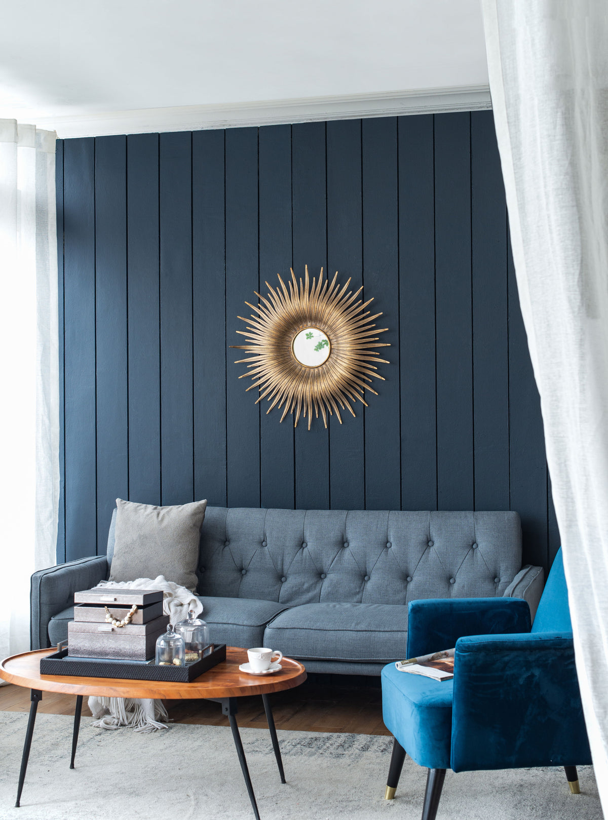 Espejo de pared de metal con diseño retro y efecto rayos de sol, ideal para dormitorio, vestidor, pasillo o sala de estar - Dorado