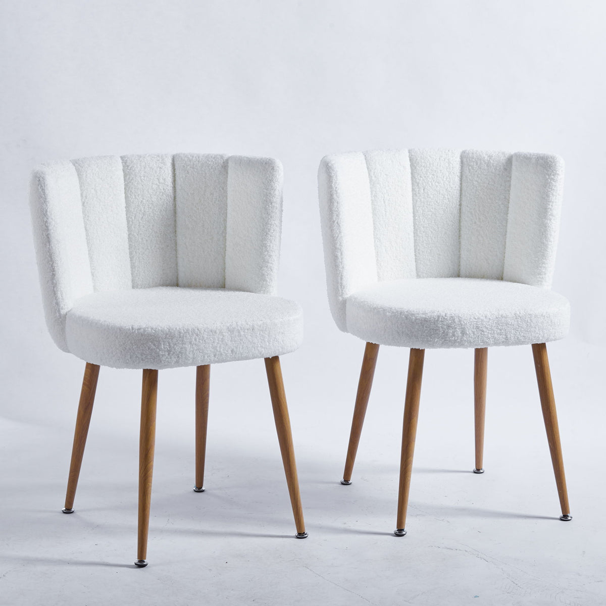 Modern Dining Chair (Set of 2) With Iron Tube Wood Color Legs, Shorthair Cushions And Comfortable Backrest, Suitable For Dining Room, Living Room, Cafe, Simple Structure - White