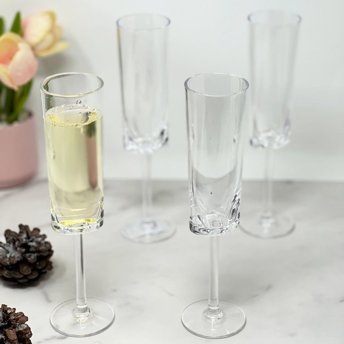Oval Halo - Acrylic Champagne Flutes (Set of 4)