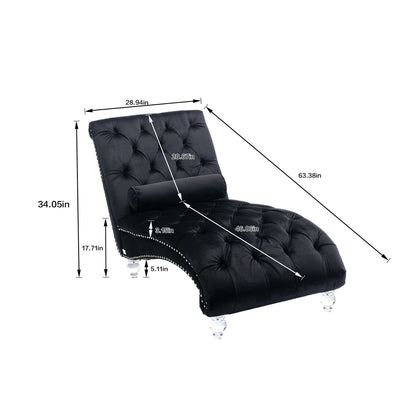 Chaise Lounge Indoor, Button Tufted Upholstered Chaise Lounge Chair With Pillow