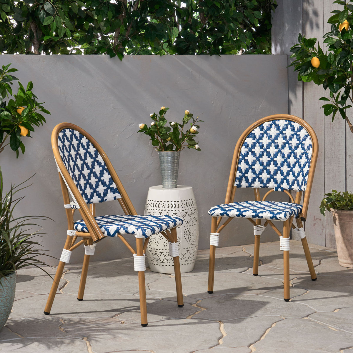 Chic French Bistro Chair With Durable Rattan And Aluminum Frame