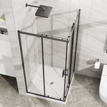 Corner Shower Enclosure, Double Sliding Door & Shower Base