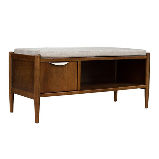 Accent Bench With Storage, Upholstered Cushion - Walnut Brown