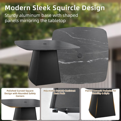 Outdoor Patio Dining Set, Squircle Dining Table, Dining Chairs With Sunbrella Cushions