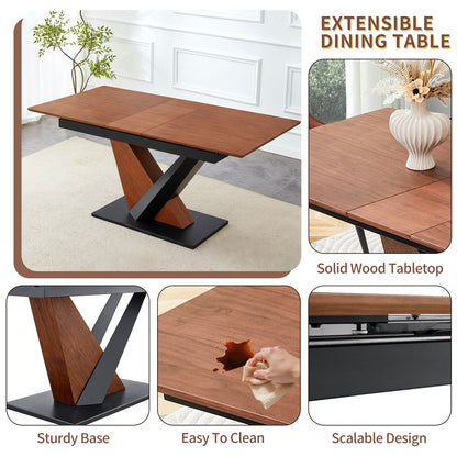 Dining Table, Scratch Resistant, Cross Geometric Legs For Kitchen & Dining Room - Dark Walnut