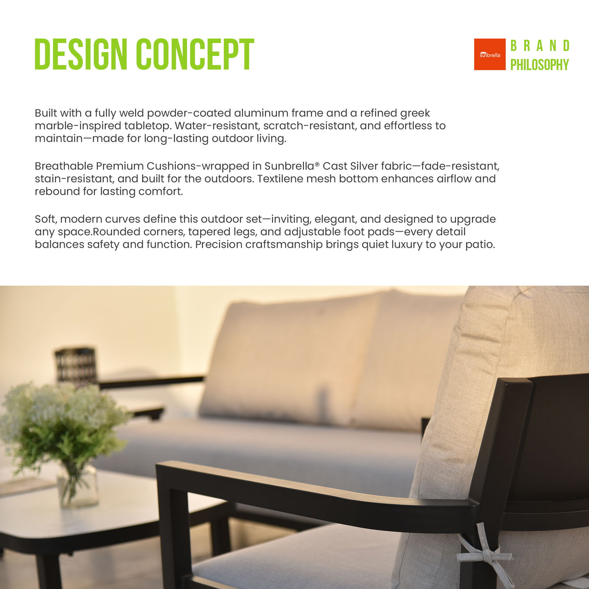 Outdoor Lounge Chair With Ember Frame, Sunbrella Cast Cushion, Weather Resistant - Ember Black