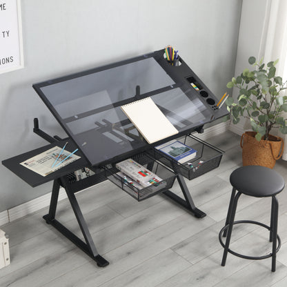 Mesa de dibujo e impresión de vidrio templado ajustable con silla