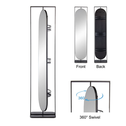 Full Length Standing Mirror, 360° Swivel Floor Mirror For Bedroom - Black