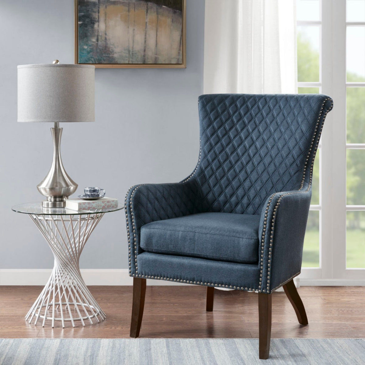 Accent Chair With Quilted Back - Dark Blue