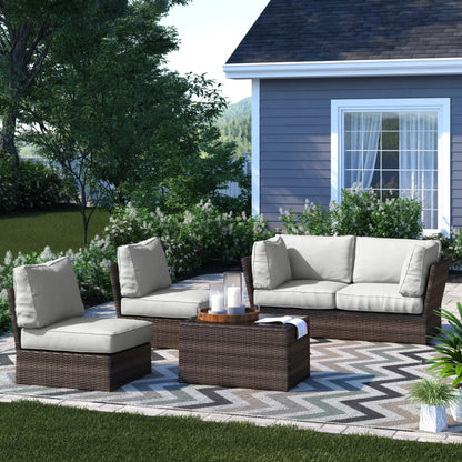Outdoor Sofa Set With Cushions Seats 4 Weather Resistant Resin - Espresso