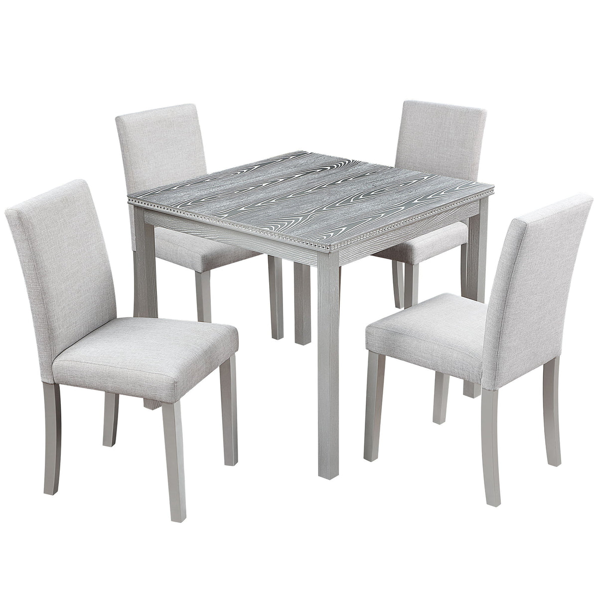 Dining Table Set With Crystal Decoration And Upholstered Chairs