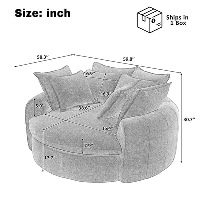 Boneless Round Chaise Sofa With Dual Layer Cushions And 8 Throw Pillows - Orange