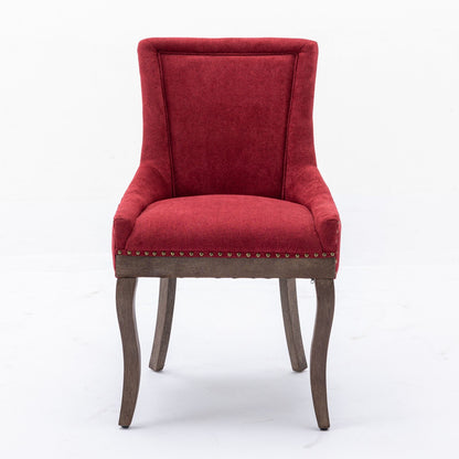 Silla de comedor Ultra Side, de tela gruesa con patas de madera maciza en tonos neutros y tachuelas de bronce (juego de 2)