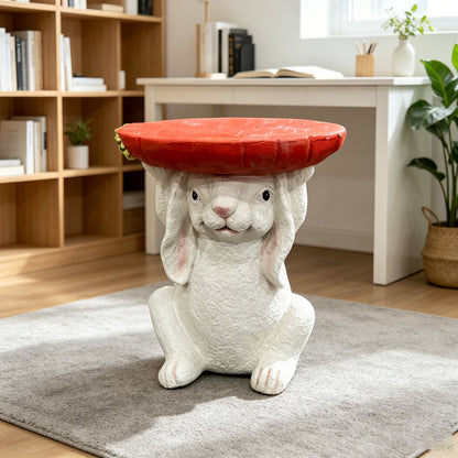 Cute Bunny Side Table With Carrot Top, Plant Stand For Indoor Outdoor Garden Decor - Red / White