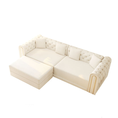 3-In-1 Convertible Sleeper Sofa With Movable Ottoman For Living Room