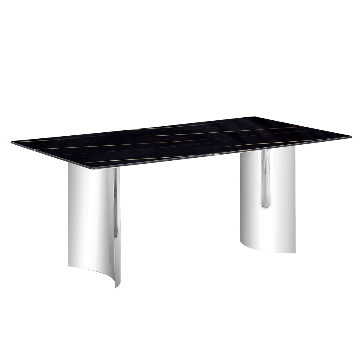 Modern Minimalist Dining Table With Imitation Marble Glass Desktop And Metal Legs