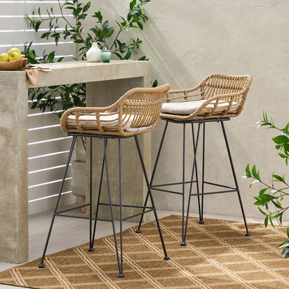 Outdoor Rattan Bar Chair With Metal Legs - Brown
