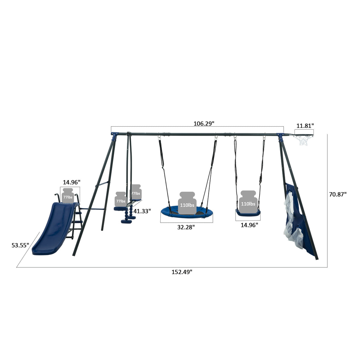 Interesting Six Function Swingset With Net Swing Metal Plastic Safe Swing Set 440Lbs For Outdoor Playground For Age 3+ With 31.5" Net Swing - /