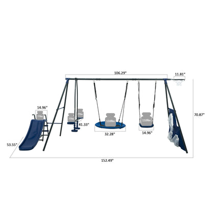 Interesting Six Function Swingset With Net Swing Metal Plastic Safe Swing Set 440Lbs For Outdoor Playground For Age 3+ With 31.5" Net Swing - /