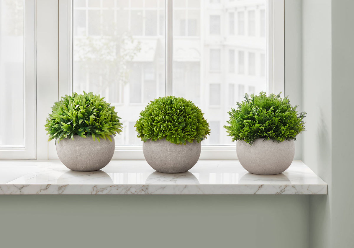 5" Tall, Artificial Plant, Grass, Indoor, Faux, Fake, Table, Greenery, Potted, Decorative (Set of 3) - Green