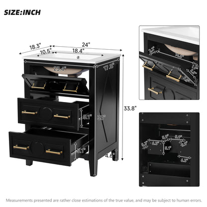 Bathroom Vanity With Sink, Free Standing Single Set, 3 Drawer Storage Cabinet