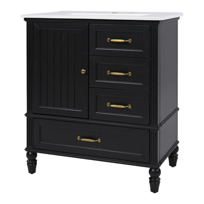 30" Bathroom Vanity With Sink, 3 Drawers, Adjustable Feet