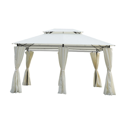 Outdoor Patio Gazebo Tent With Ventilated Double Roof And Sidewall