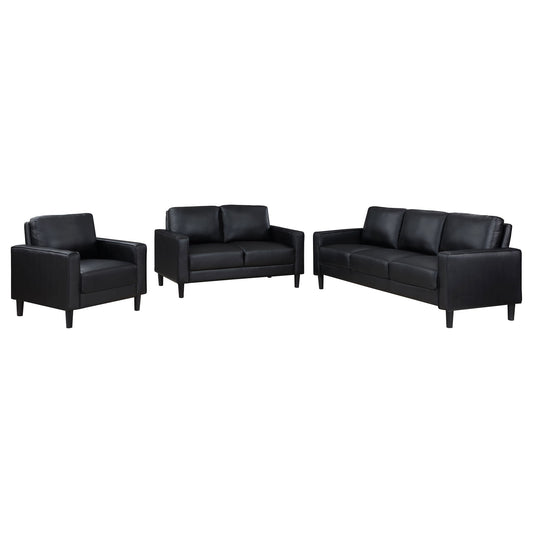 Weld 3 Piece Upholstered Track Arm Sofa Set - Black