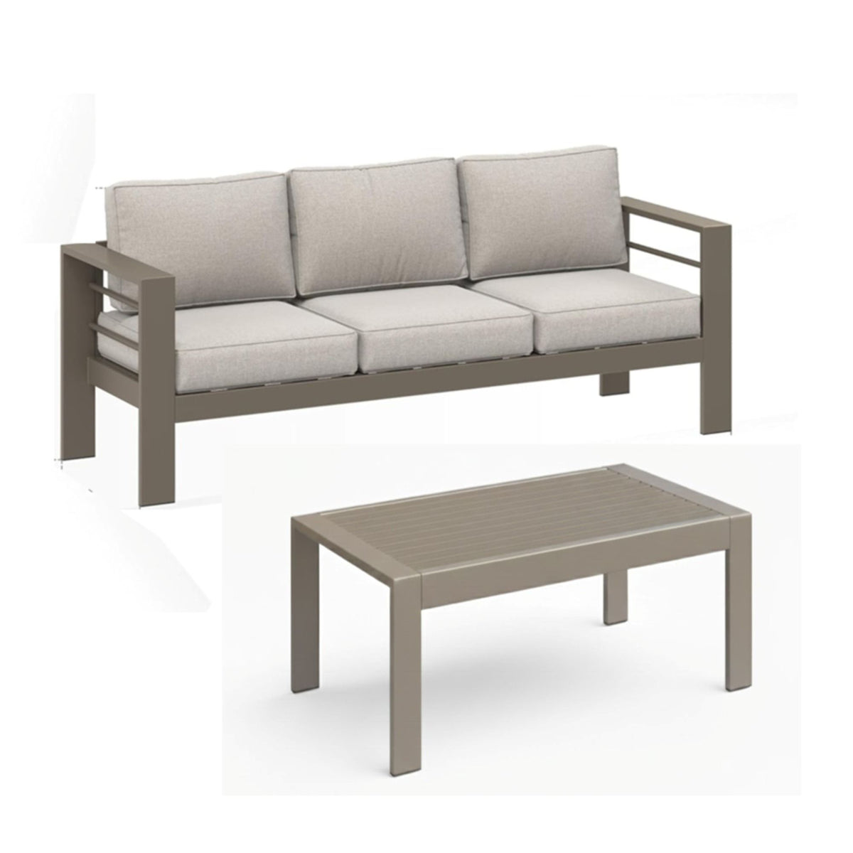 2 Piece Outdoor Patio Set, 3 Seat Sofa With Thick Cushions And Coffee Table - Light Khaki / Beige