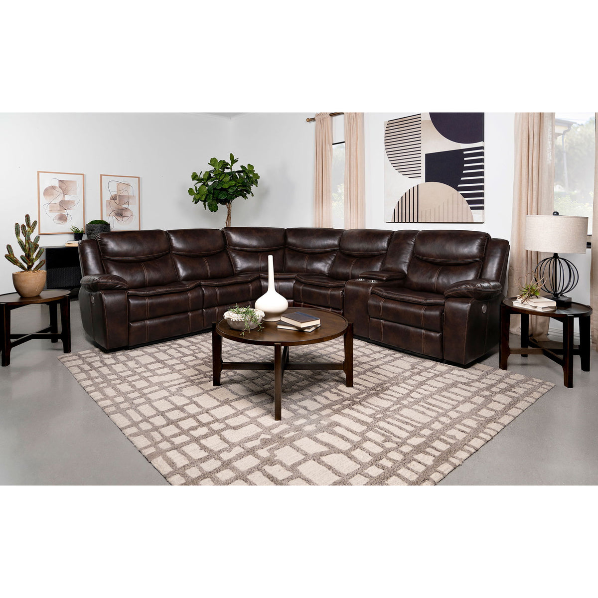 Mclean - Power Reclining Sectional Sofa With Storage Console - Dark Brown