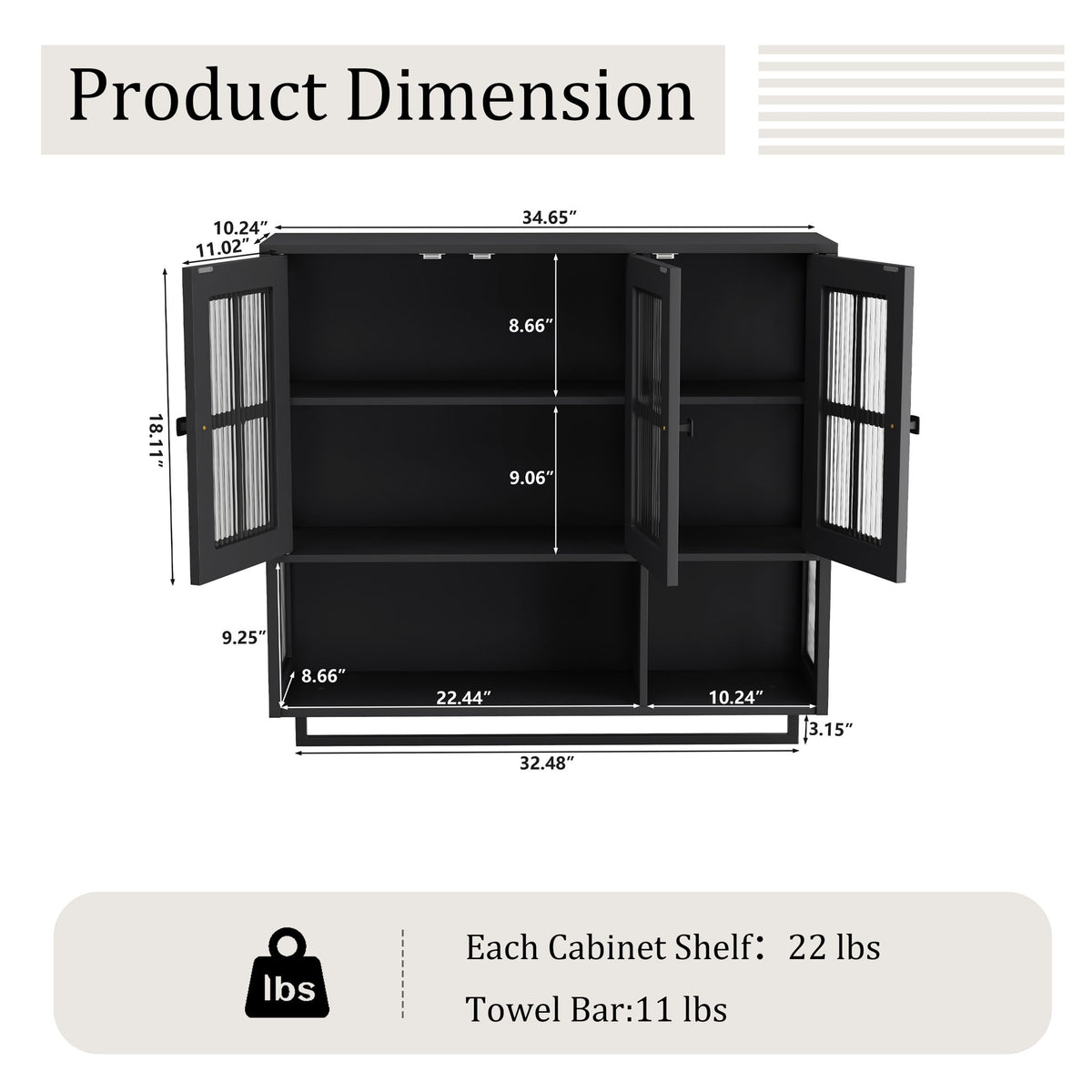 3 Door Wall Cabinet With Glass Door And Towel Bar