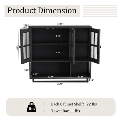 3 Door Wall Cabinet With Glass Door And Towel Bar