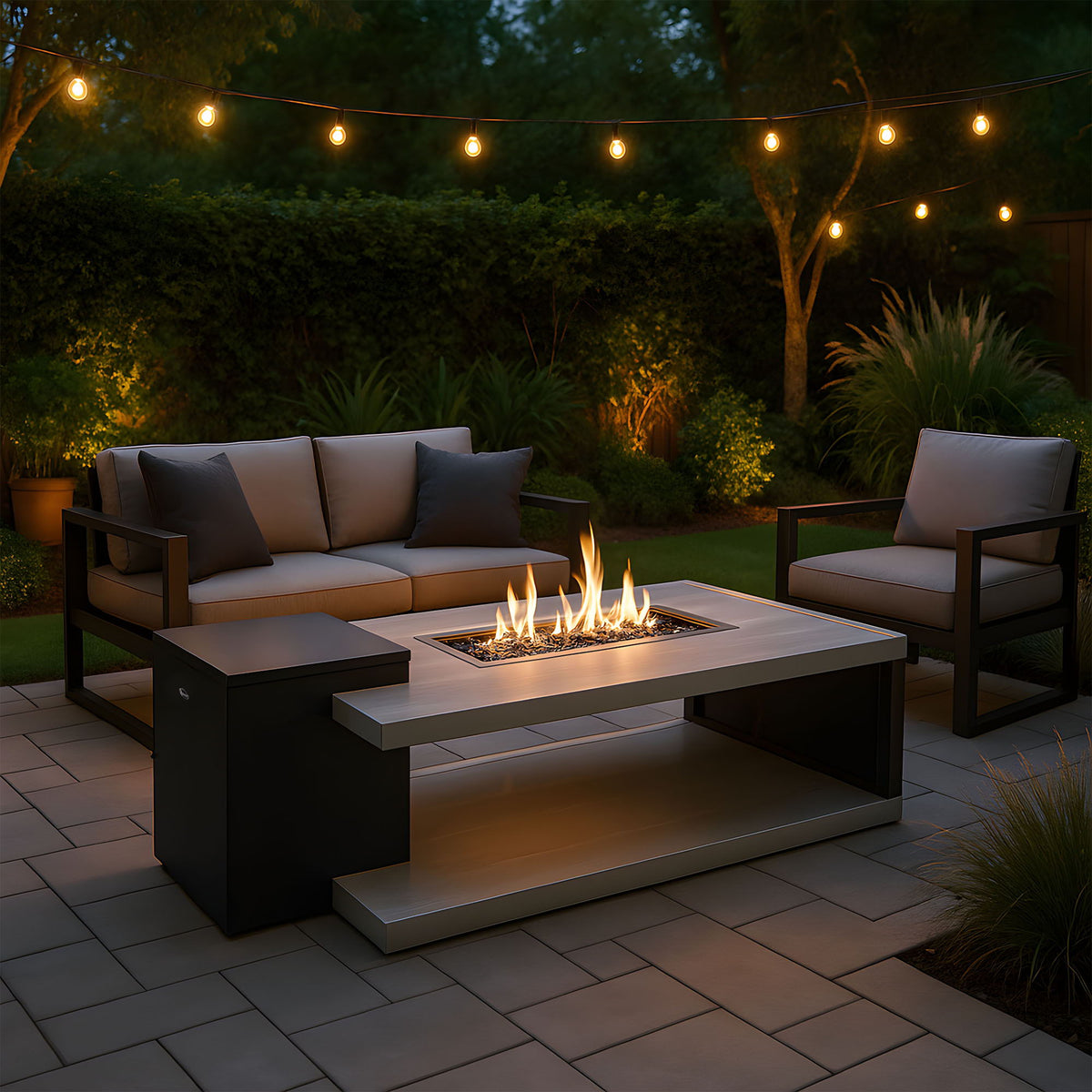 Aluminum Fire Table, Rectangular, Black And Gray