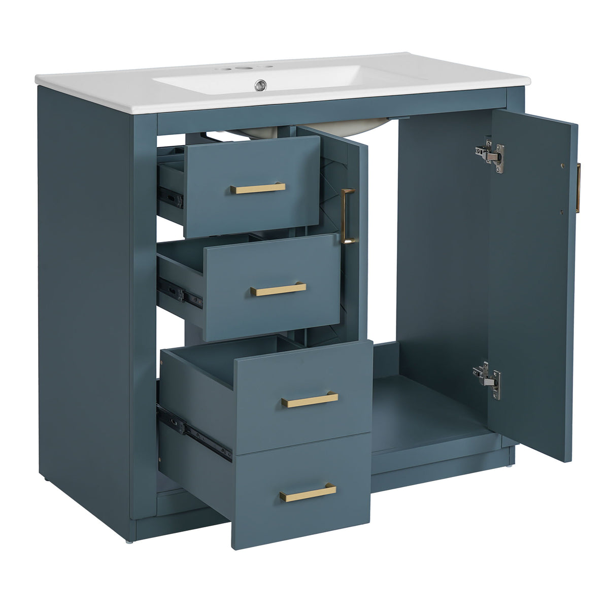 Bathroom Vanity With Sink Combo, Storage Cabinet, Freestanding Set With 3 Drawers & Soft Closing Doors