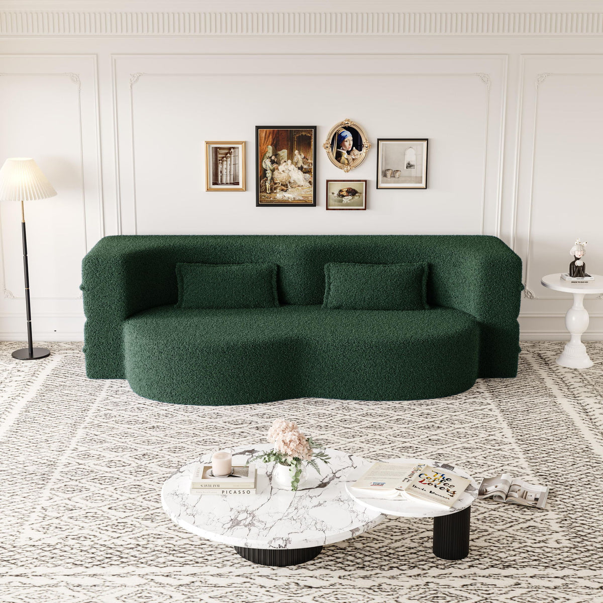Modern Floor Sofa, With 2 Pillows, Convertible Teddy Fabric Foam Filled Bed