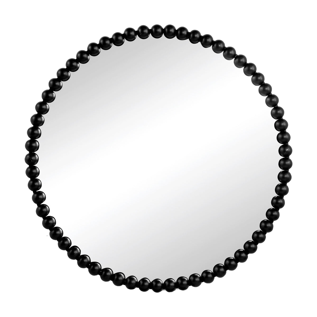 Espejo circular con marco de cuentas de metal, espejo de pared para sala de estar, dormitorio y entrada - Negro