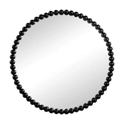 Espejo circular con marco de cuentas de metal, espejo de pared para sala de estar, dormitorio y entrada - Negro