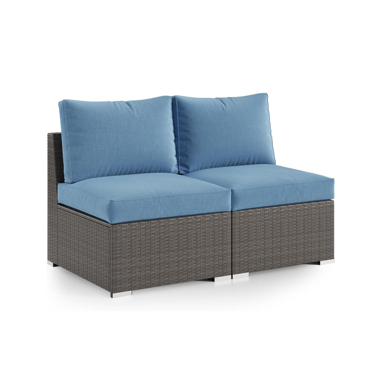 Armless Patio Sofa Set, With UV Resistant Frame And Waterproof Cushions - Blue / Brown