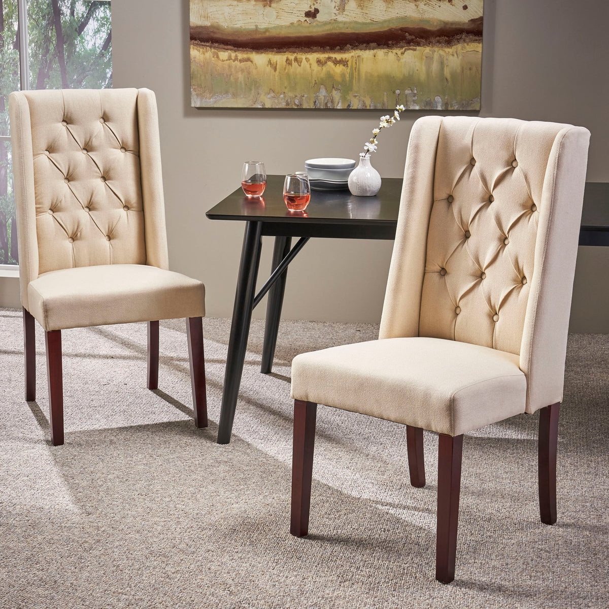 Sophisticated Tufted Dining Chair With High Back Design