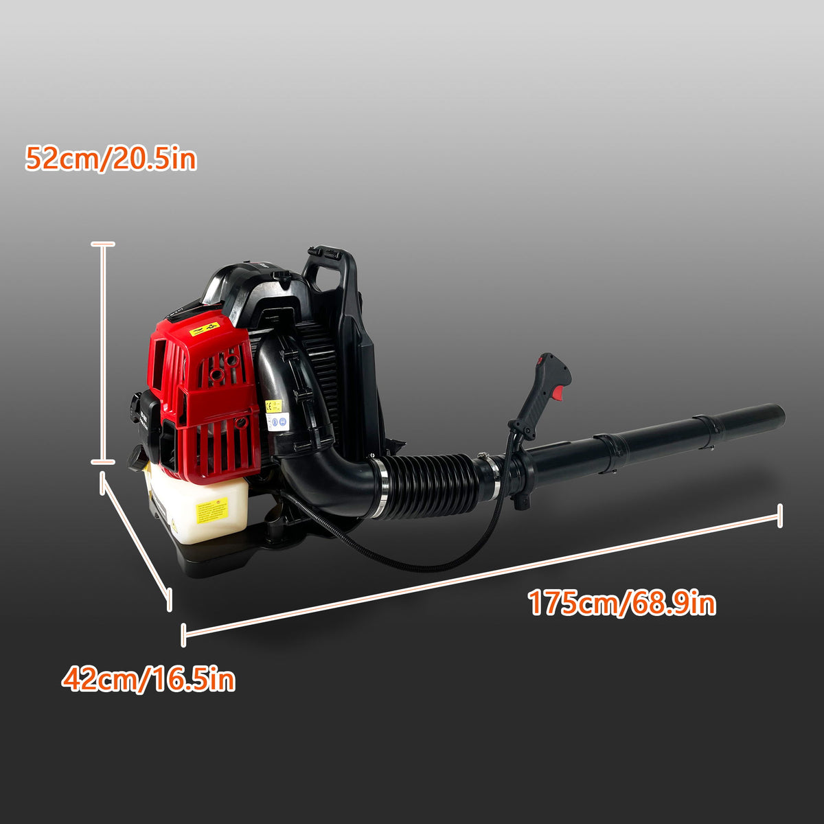 Soplador de hojas a gasolina de mochila, 76 cc, 660 cfm, 200 mph, 4 tiempos, refrigeración por aire, soplador de césped a gasolina de mochila, soplador de nieve, compatible con la EPA, color rojo