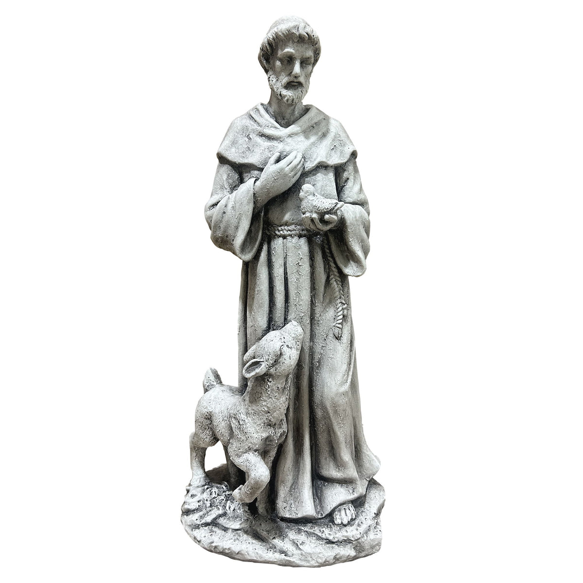 St. Francis Of Assisi Religious Garden Statue With Bird And Fawn For Patio And Lawn - Antique Gray