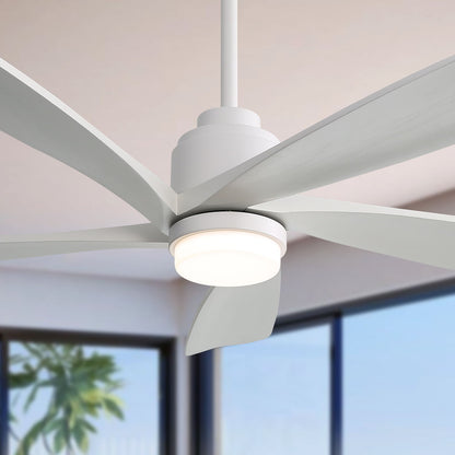 52" Ceiling Fan With Dimmable LED Light, 5 Blades, Reversible DC Motor, Smart Remote Control - White