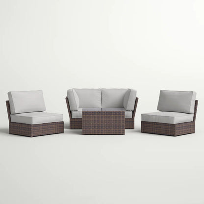 Outdoor Sofa Set With Cushions Seats 4 Weather Resistant Resin - Espresso