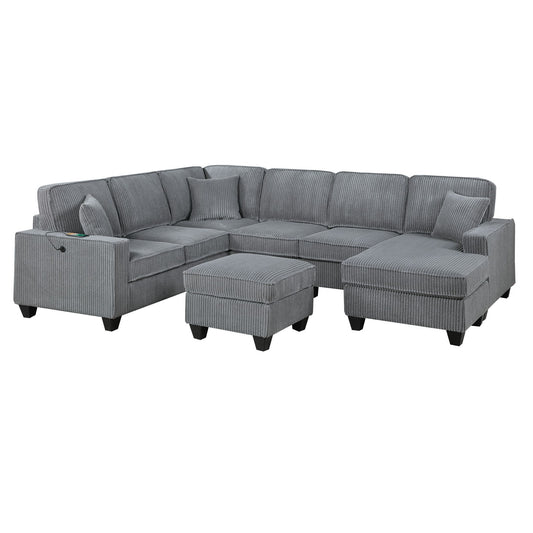 Sectional With Left Arm Facing Loveseat With USB Port With Cocktail Ottoman