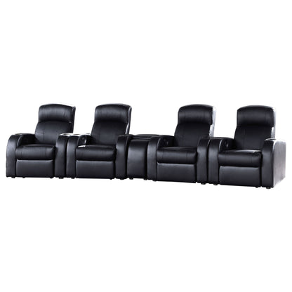 Greenfield - 4 Seater Home Theater With Wedge Console Recliners With Built In Storage And Cup Holders - Black