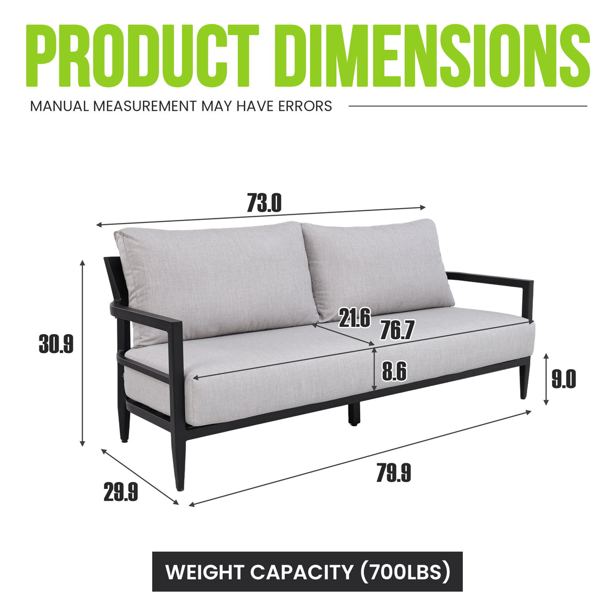 Outdoor Bench Seat Sofa, Sunbrella Cushion, Weather Resistant For Patio - Ember Black