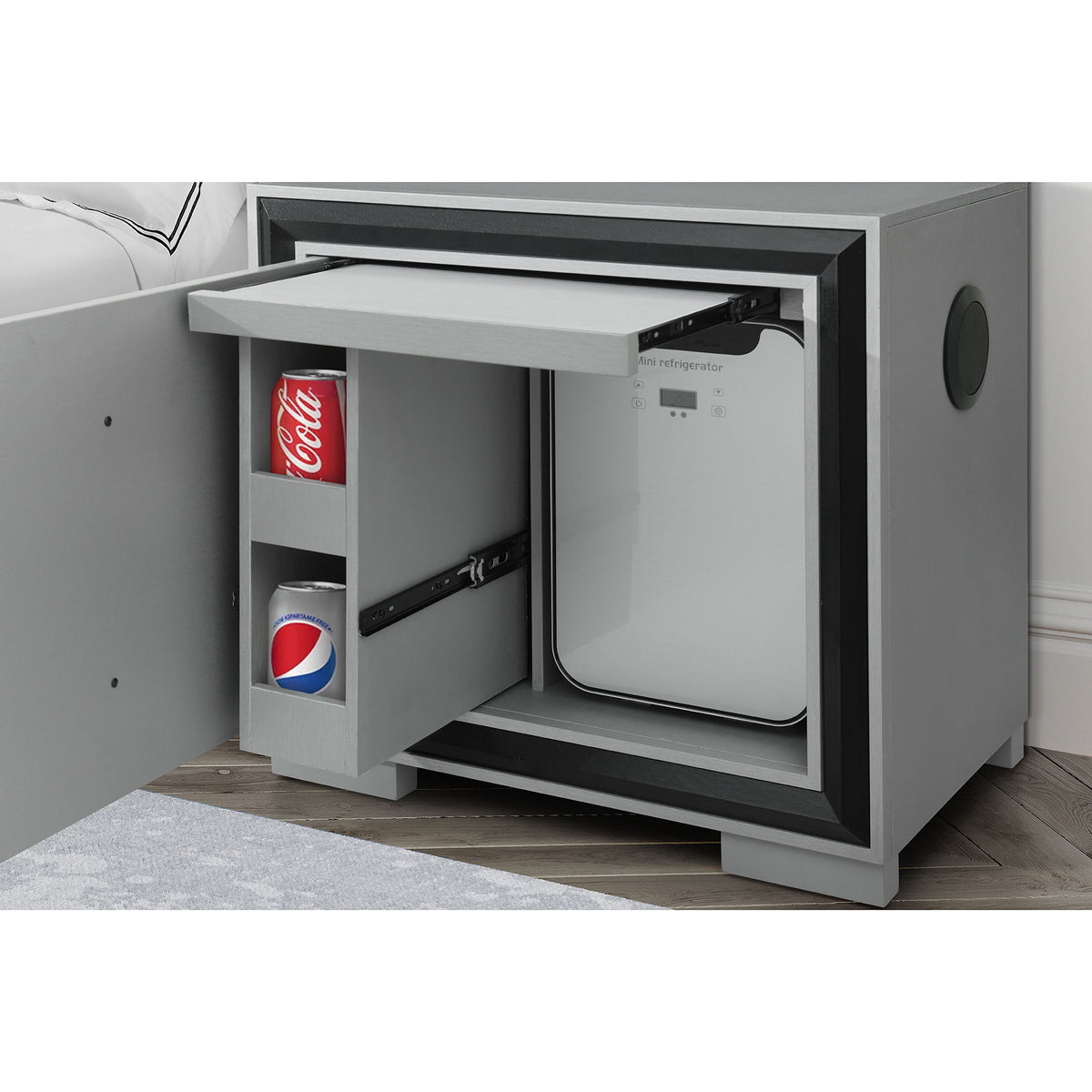 Adelaide - Nightstand With Cooler And Speaker - Gray / Black